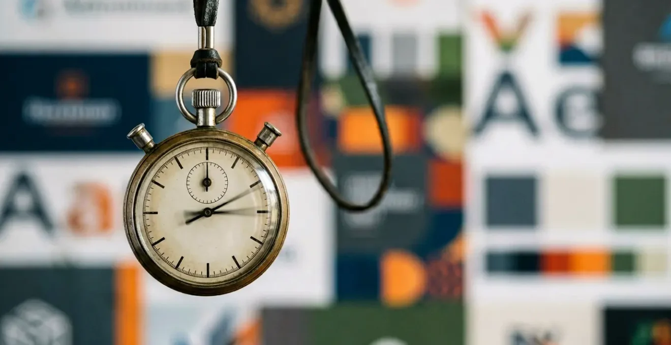 Chronomètre marquant trois secondes avec éléments de branding en arrière-plan