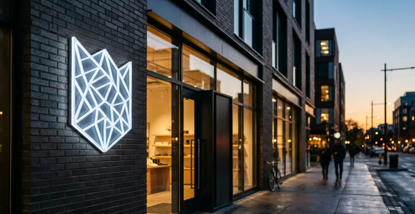 Enseigne lumineuse LED moderne éclairant la façade d'un commerce la nuit, symbole de visibilité et d'efficacité énergétique