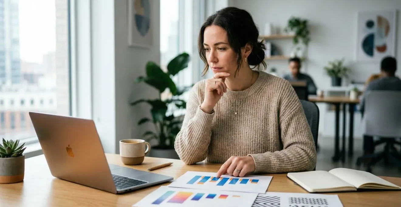 Professionnel du marketing analysant des données et graphiques pour prendre des décisions stratégiques