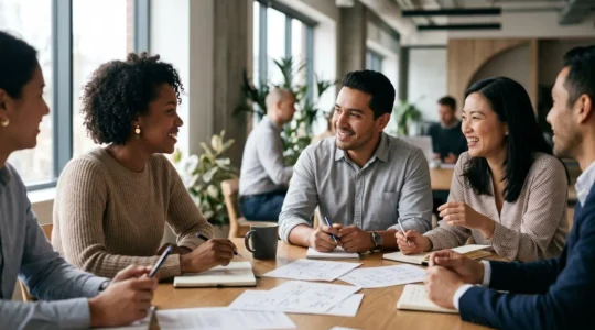 Équipe collaborative travaillant ensemble sur un projet intranet d'entreprise