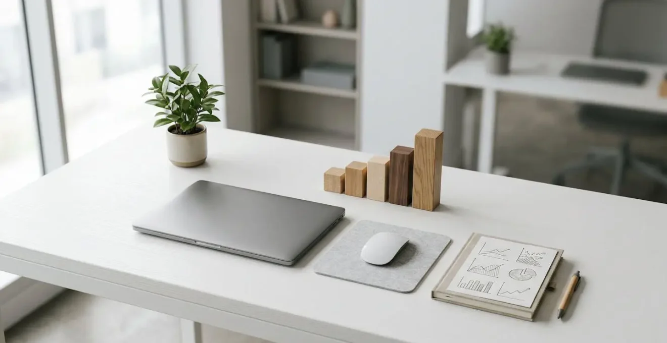 Environnement e-commerce minimaliste représentant l'optimisation stratégique des conversions en ligne