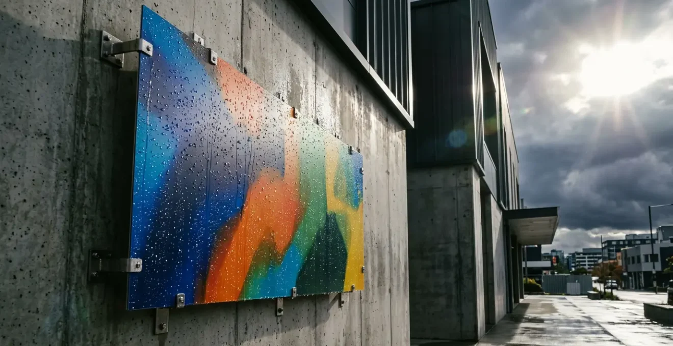 Panneau de signalétique grand format résistant aux intempéries exposé à différentes conditions climatiques