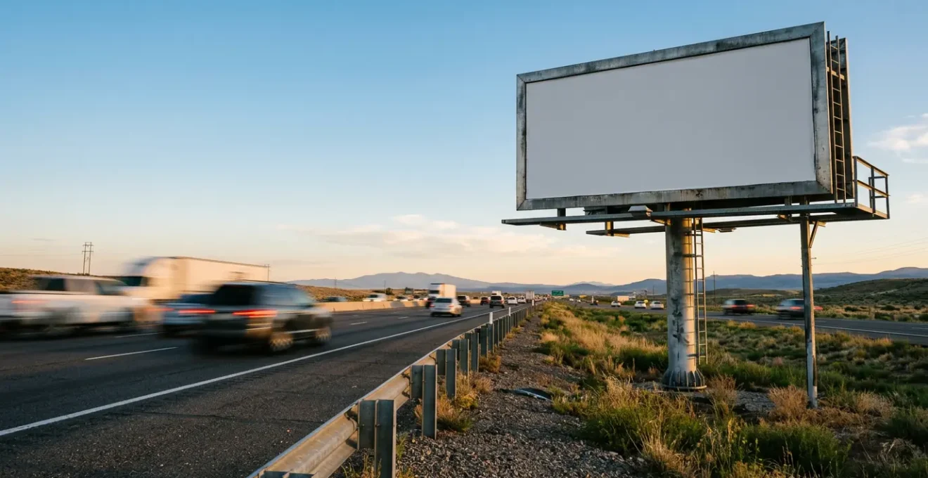 Panneau publicitaire 4x3 en bord de route capturant l'attention d'un conducteur