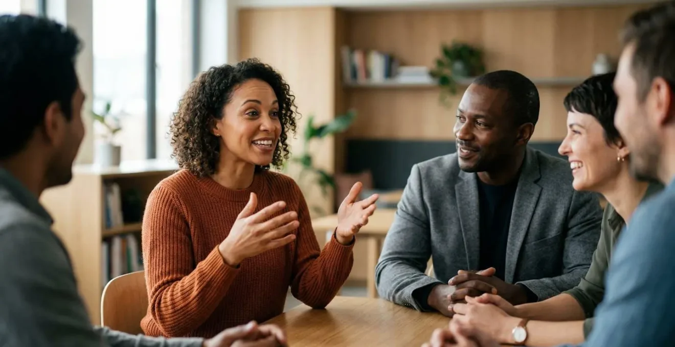 Scène évocatrice représentant la transformation narrative d'une audience en communauté engagée grâce au storytelling marketing