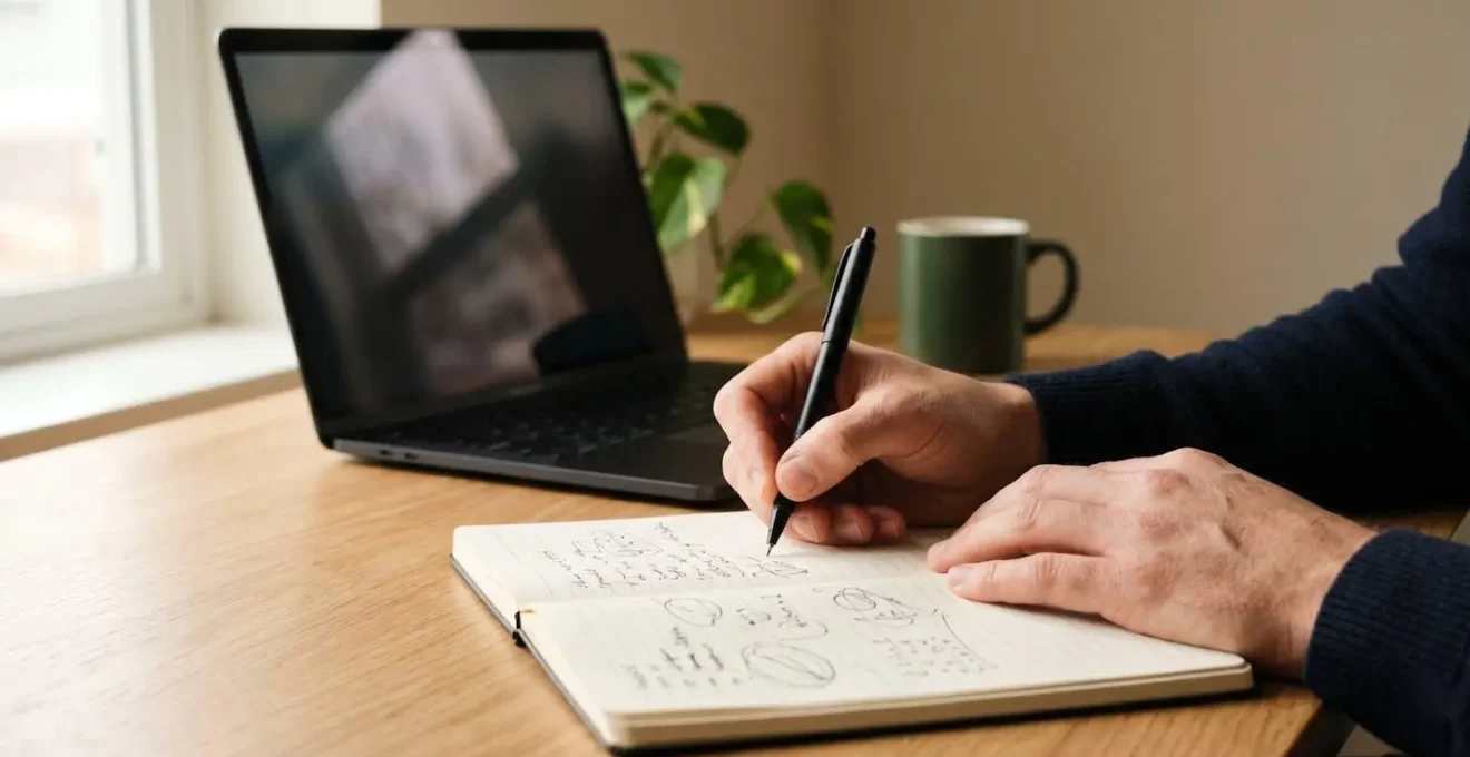 Espace de travail avec carnet de notes et recherche de contacts médias organisée