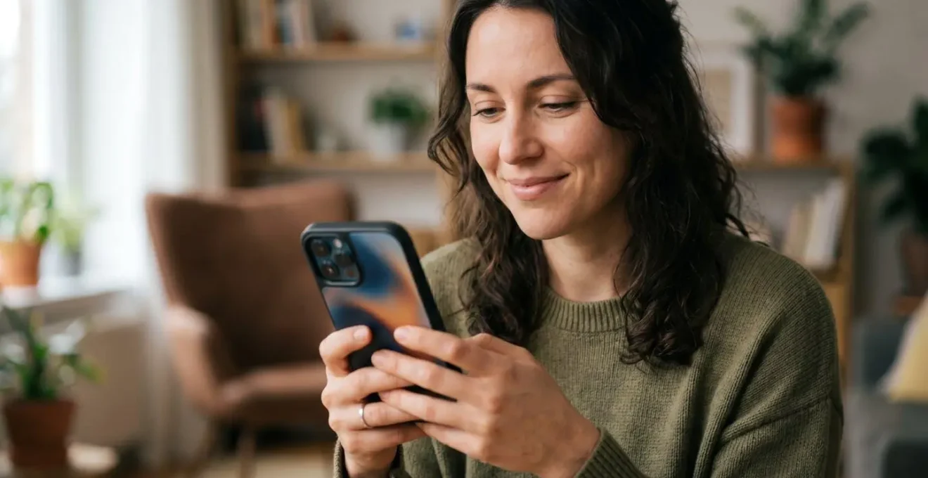 Personne tenant un smartphone avec interface de formulaire simplifié pour inscription à un événement