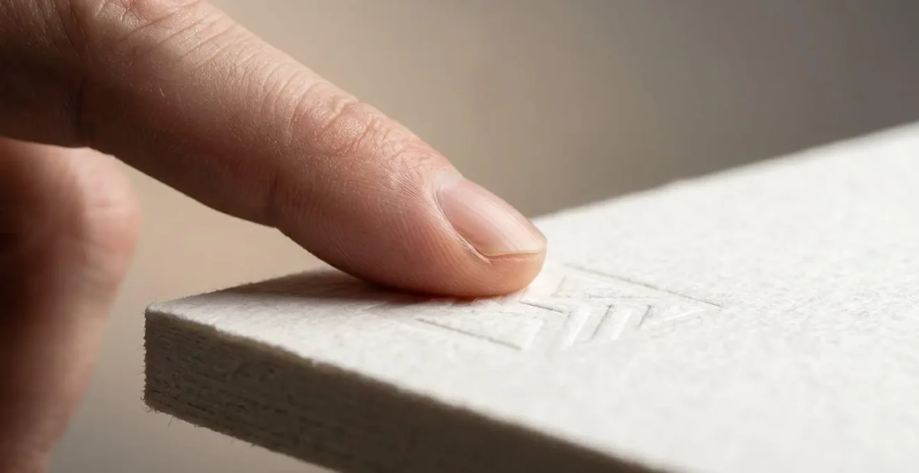Main touchant délicatement du papier haut de gamme illustrant la perception tactile de la qualité