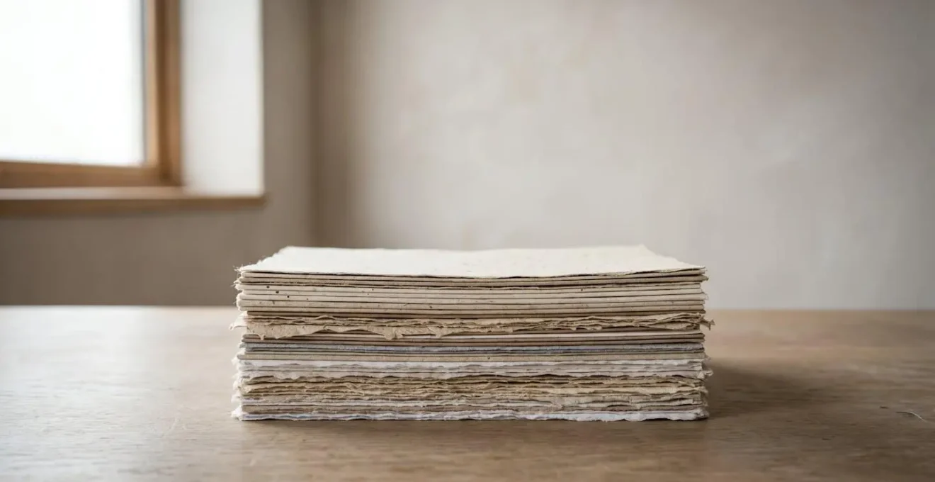 Papiers certifiés écologiques avec textures naturelles illustrant la durabilité et le recyclage