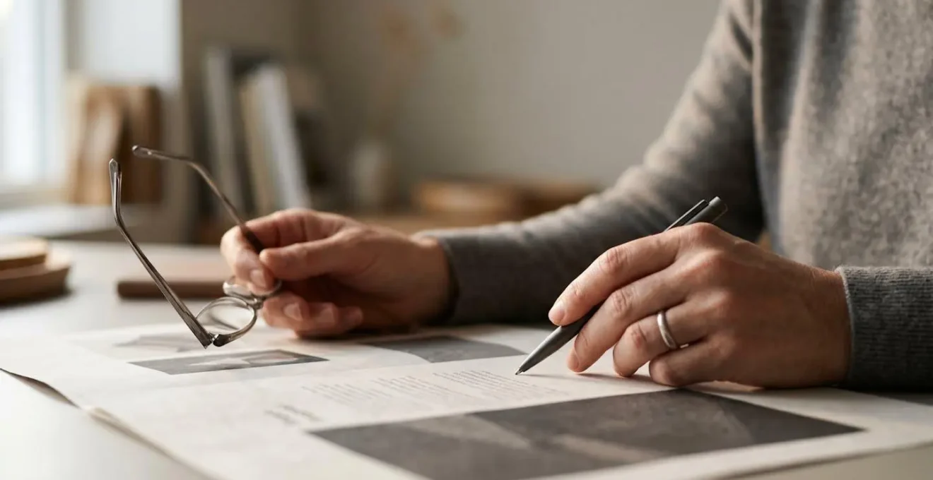 Processus de validation méticuleuse d'un document professionnel avant impression